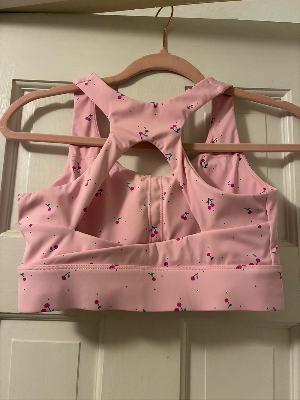 Cherry print Pink Sports Bra - Women’s activewear - Picture 3 of 4